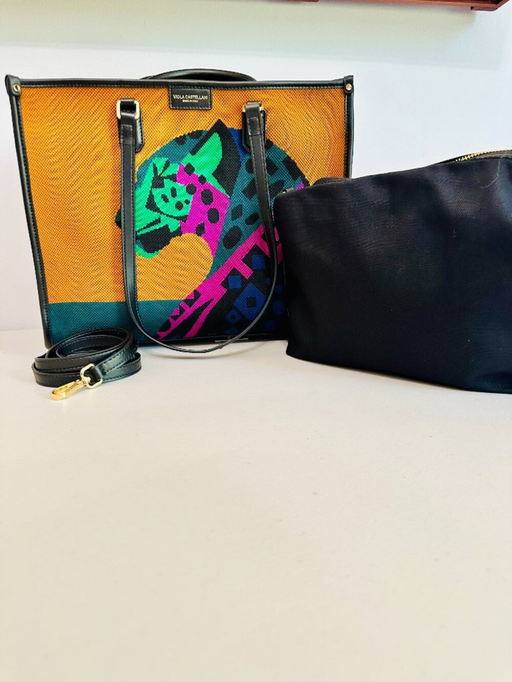 3-PIECE VIOLA CASTELLANI MULTI-WAY ATENA TIGER PANTHER SATCHEL W POUCH ITALY
